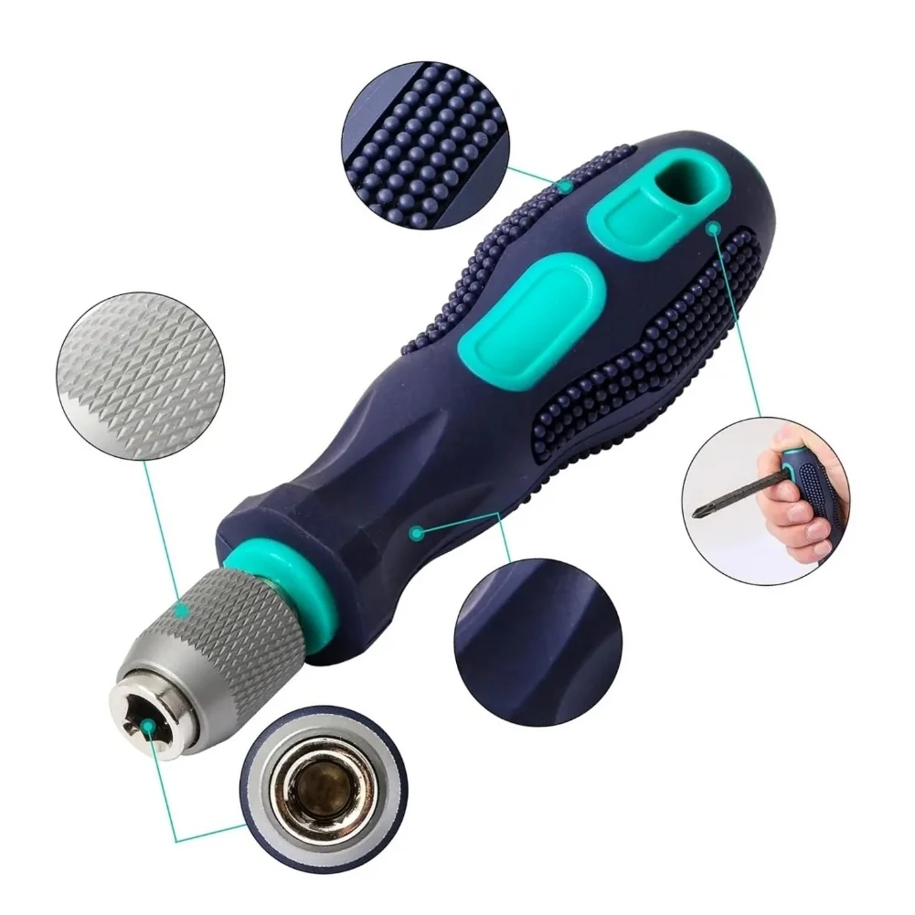 Self-Locking Screwdriver Handle With 6.35mm Quick-Change Chuck Non-Slip Rubber Grip For 1/4
