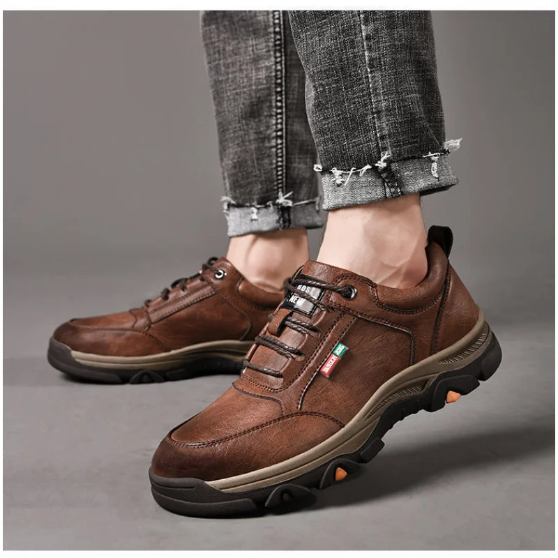 Chaussures de randonnée de sport en cuir pour hommes, baskets respirantes et antidérapantes, chaussures de course en plein air pour hommes