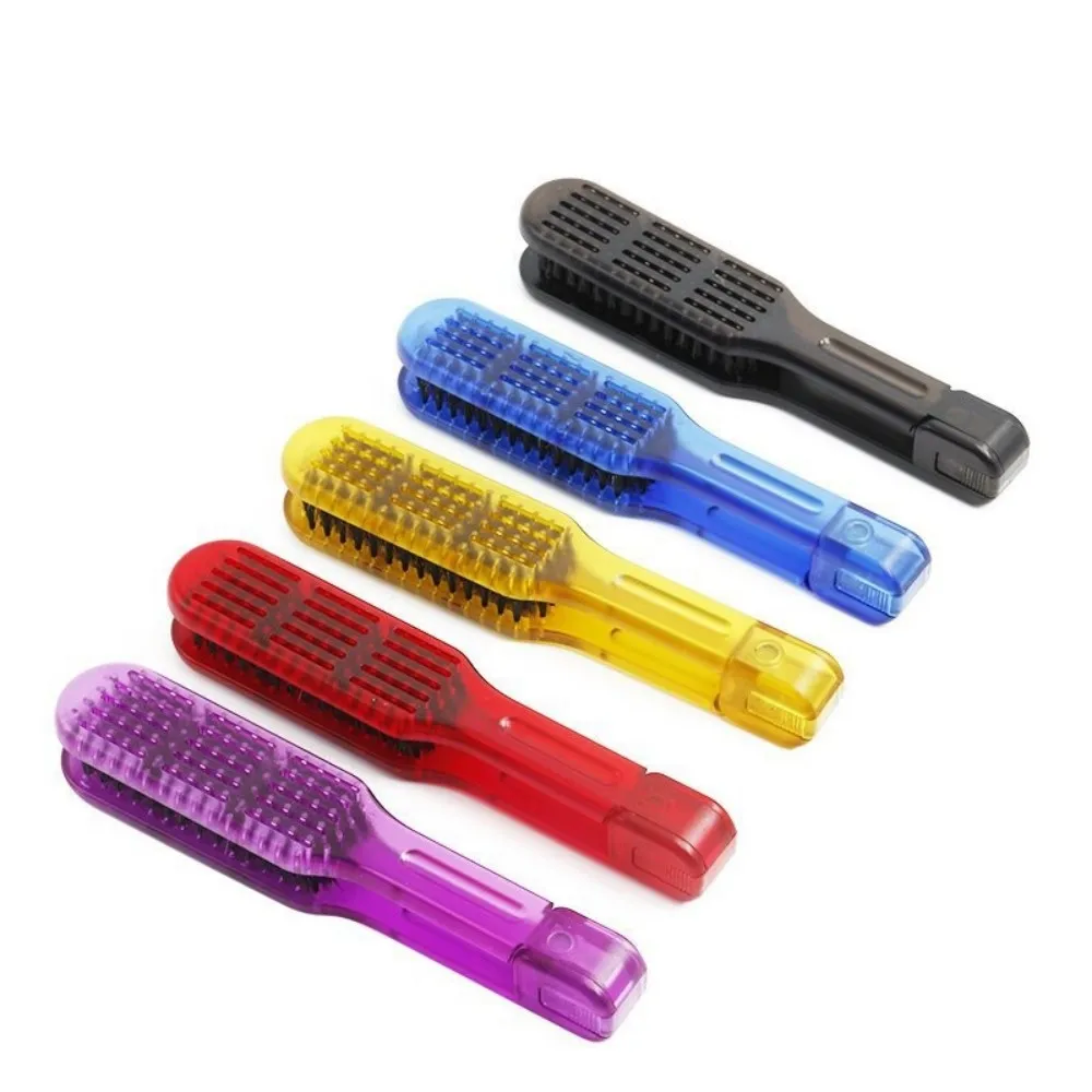 New Pro Hairdressing Straightener Nylon Hair Straightening Clip Double Brushes V Shape Comb Clamp Not Hurt Styling Tool DIY Home