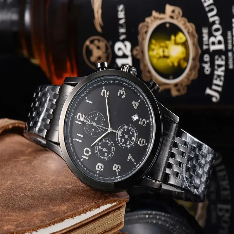 High Quality Three Eye Large Dial Solid and Thick All Steel Personalized Three Eye Multifunctional Men's Quartz Watch with Excel