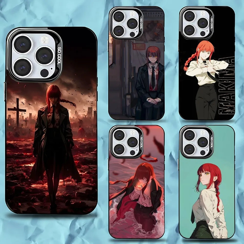 

Anime M-Makima Phone Case For iPhone 16,15,14,13,12,11,Pro,Max,Plus,Mini,XS,SE Anti Fall Black Matte Hard Bumper