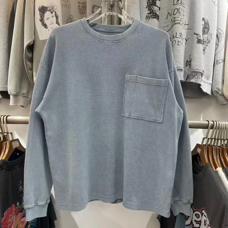 

Waed Cotton Long Sve round Ne T-irt ex Loose Fit Casual Sle with Chest ket Trendy Autumn Wear for Teens