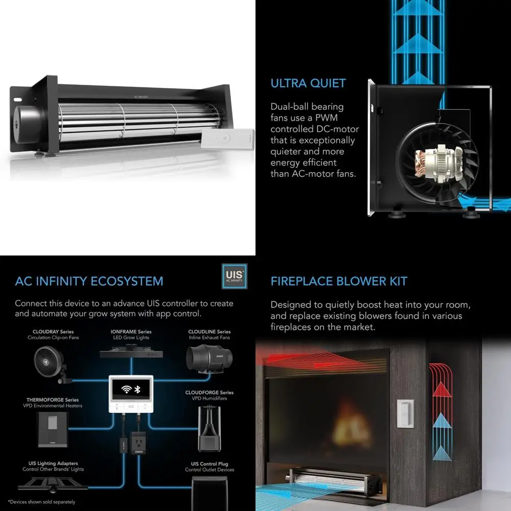 14 Fireplace Blower Fan Kit with Wireless 10-Speed Controller for Enhanced Heat Distribution
