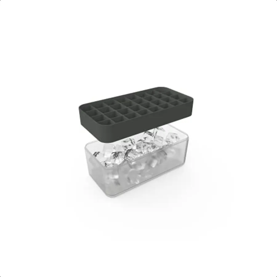 

Ice Box Silicone Ice Cube Tray with Lid Holds 96 Cubes SpaceSaving Stackable Design Dishwasher Safe Charcoal