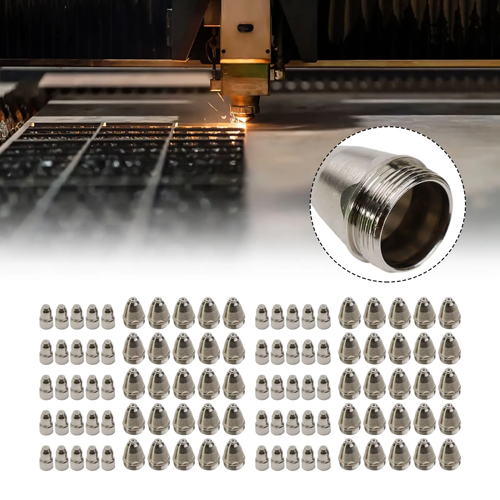 

100pcs 1.1/1.3/1.5/1.7mm P80 Plasma Electrode Tip Nozzle Compatible With CUT-70/80/100/120 Plasma Cutting Machines Accessories