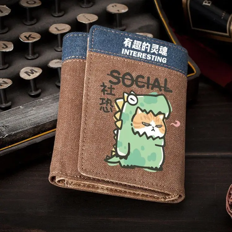 أنيمي لعبة الكرتون لطيف القلق الاجتماعي القط قصيرة ديناصور مواء متعة الروح المال كليب الشباب المحفظة