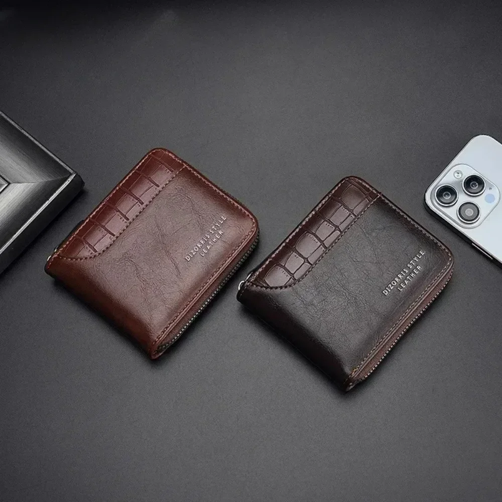 

High-Quality PU Leather Men's Vintage Wallet with RFID Technology Male Zipper Card Holders and Coin Pocket Luxury Gift