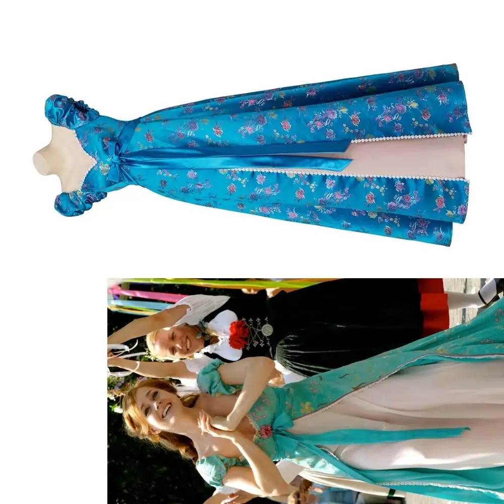 

Giselle Cosplay Costume Women Elegant Blue Floral Princess Dress Halloween Carnival Party Ball Gown Female Custom Made Outfit