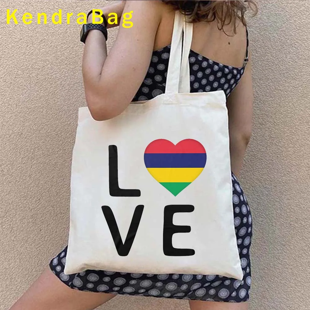 Mauritius Island Country Map Flag Heart Mauritius Girl Gifts Palm Trees Ocean Beach Vintage Travel Canvas Tote Bag Cute Handbags