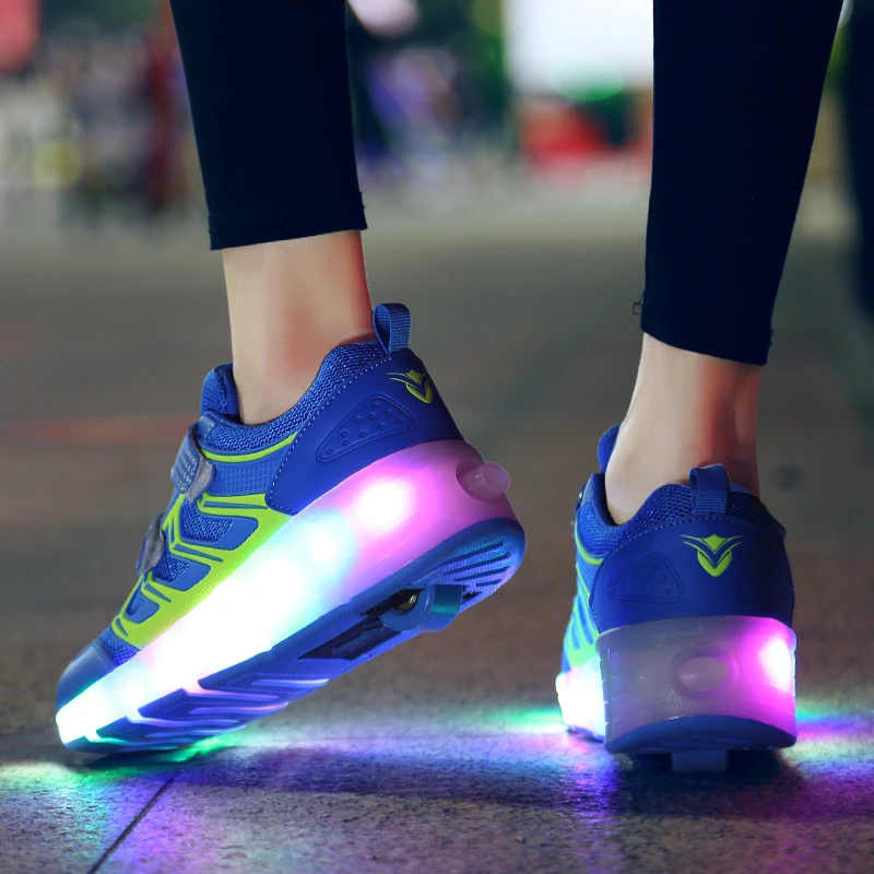 Led yanıp sönen tek tekerlek aydınlık Sneakers parlayan paten ayakkabı çocuk kız erkek moda rahat Led rulo ayakkabı