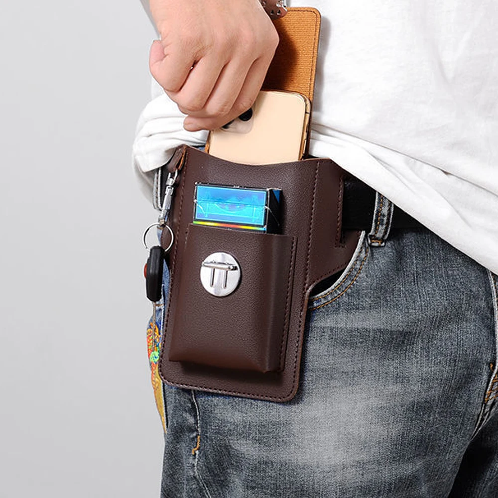 New Men Waist Bag Mobile Phone Bag Outdoor PU Leather Wearable Belt Sports Hanging Keys Wearing Belts Vertical Casual Waist Bag - view 3