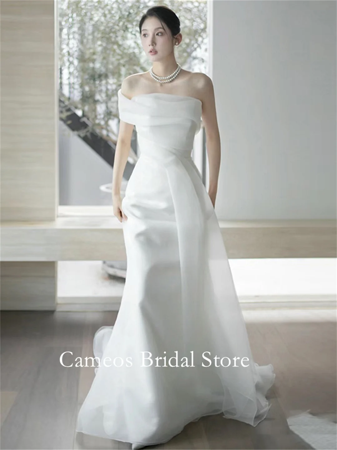 

SONDR Fashion Korea Mermaid Wedding Dresses Photo Shoot VINTAGE Sweep Train One-Shoulder Elegant Ivory Custom Bridal Gown