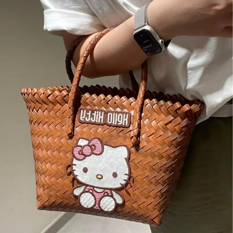 

Anime Hello Kittys Crossbody Bag Handmade Knit Vegetable Basket Bag Girl Handbag Bags for Woman Kawaii Cartoon