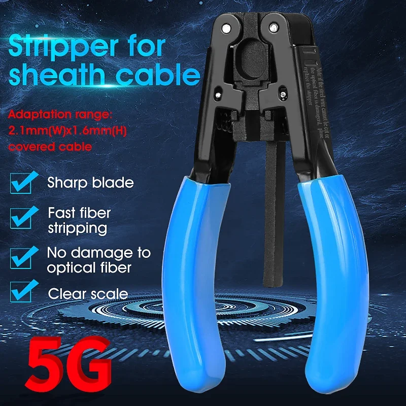 

5G FTTH Optical Fiber Stripping Tool Leather Cable Stripper Pliers 2.1*1.6mm Photoelectric Composite Cable Wire Stripper