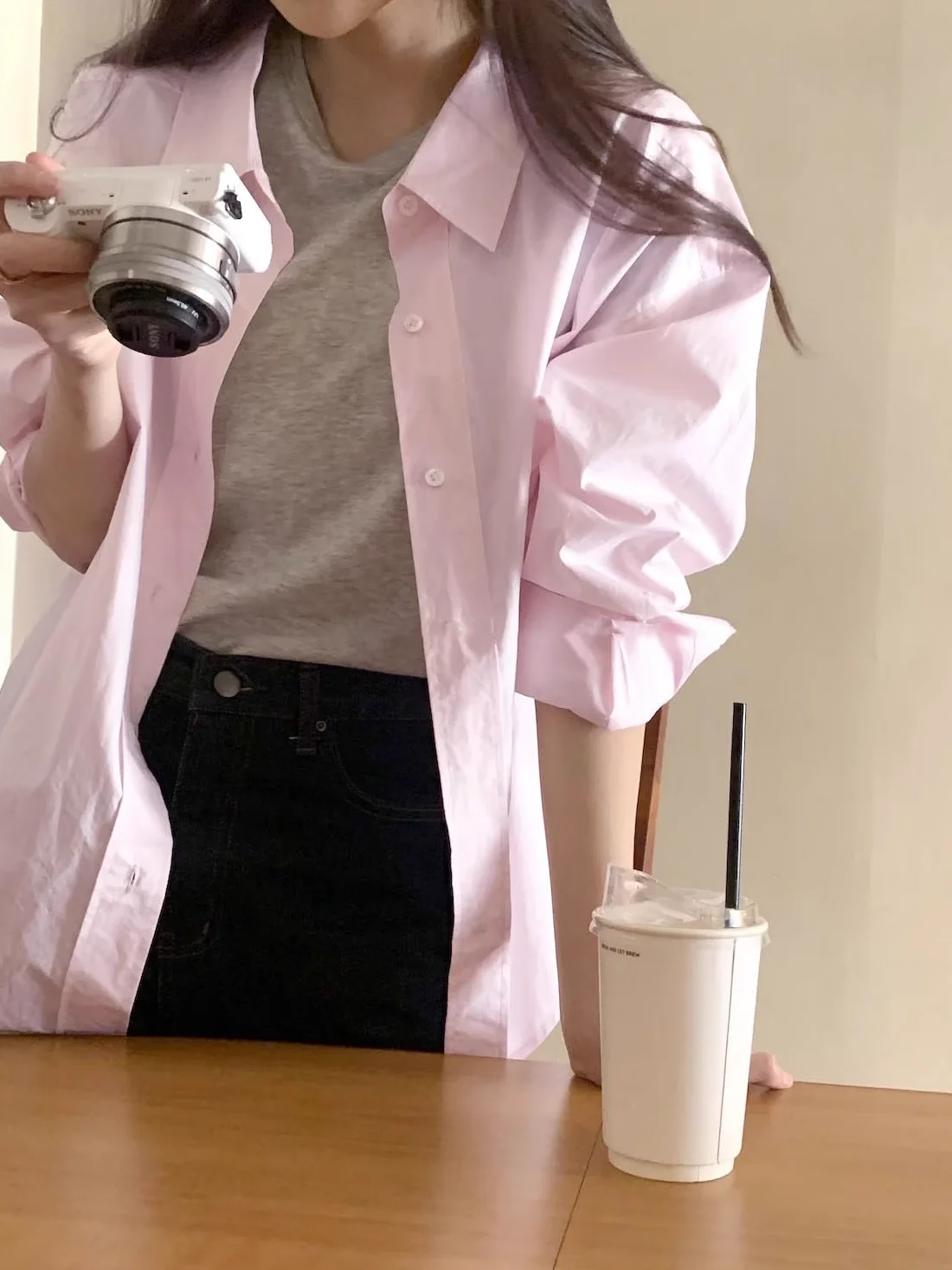 

Fall Faion Loose Long Sve irt Women's Classic Collar Single Button Pink Casual Comfortable Breathable Commute Sle