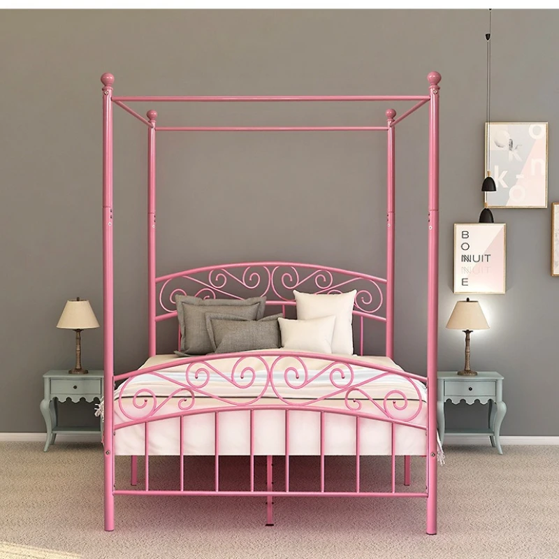 Master bedroom court wrought iron mosquito net bed, bed and breakfast 1.5 meters iron frame double canopy bed, home Nordic