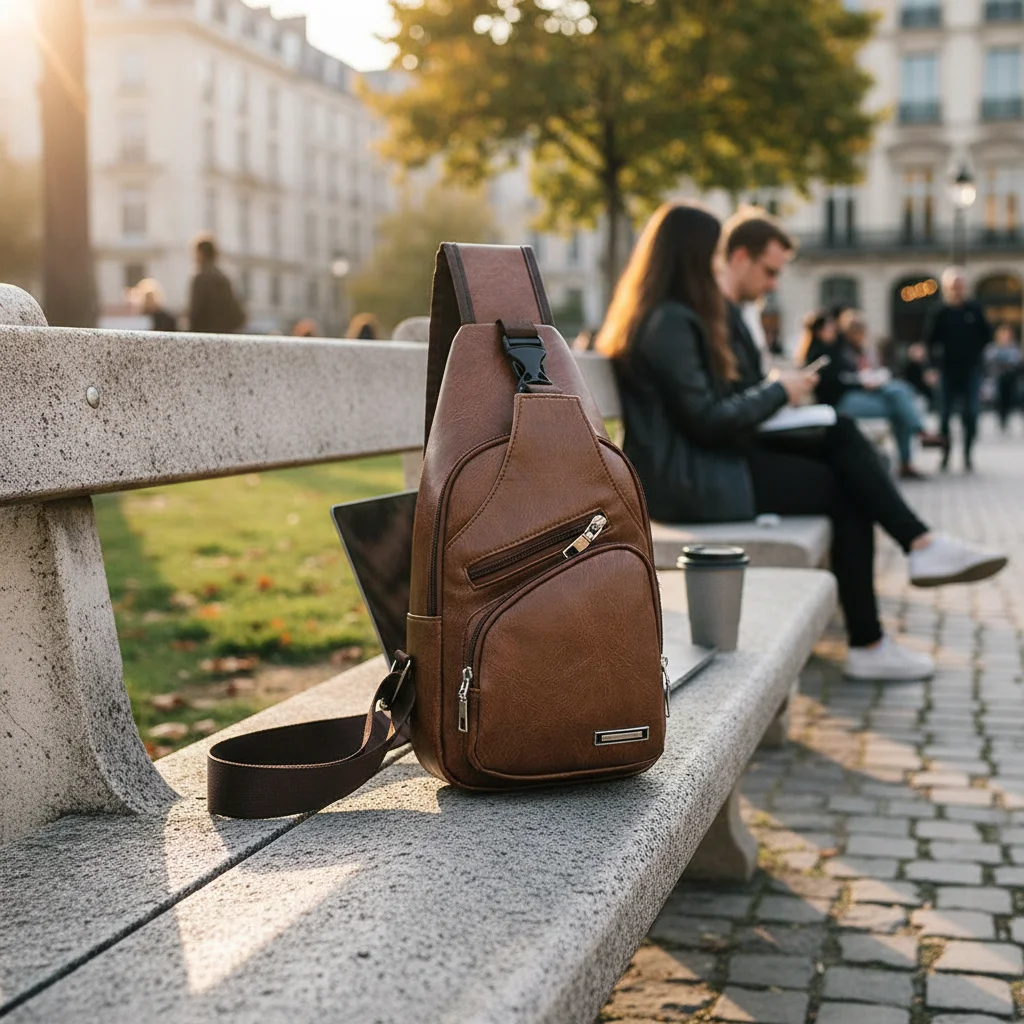 

Простая и стильная повседневная однотонная мужская нагрудная сумка-кроссбоди из ПУ с USB-зарядкой и молнией, многофункциональная, для поездок на работу, 1 шт.