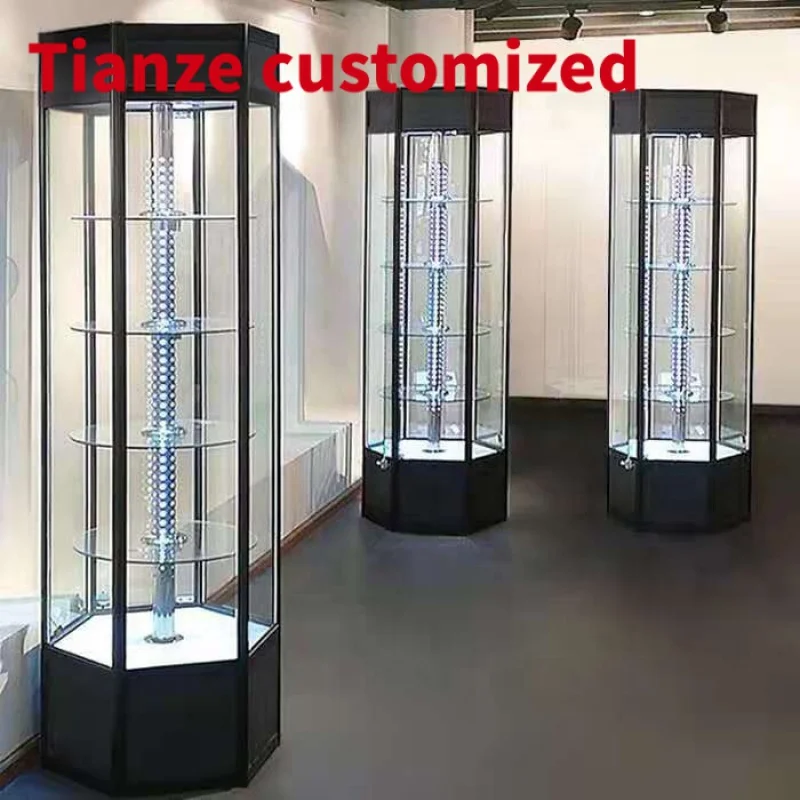 

(customized)Fancy Rotating Tower Showcase with Lighting Preassemble Glass Smoke Shop Showcase Sale