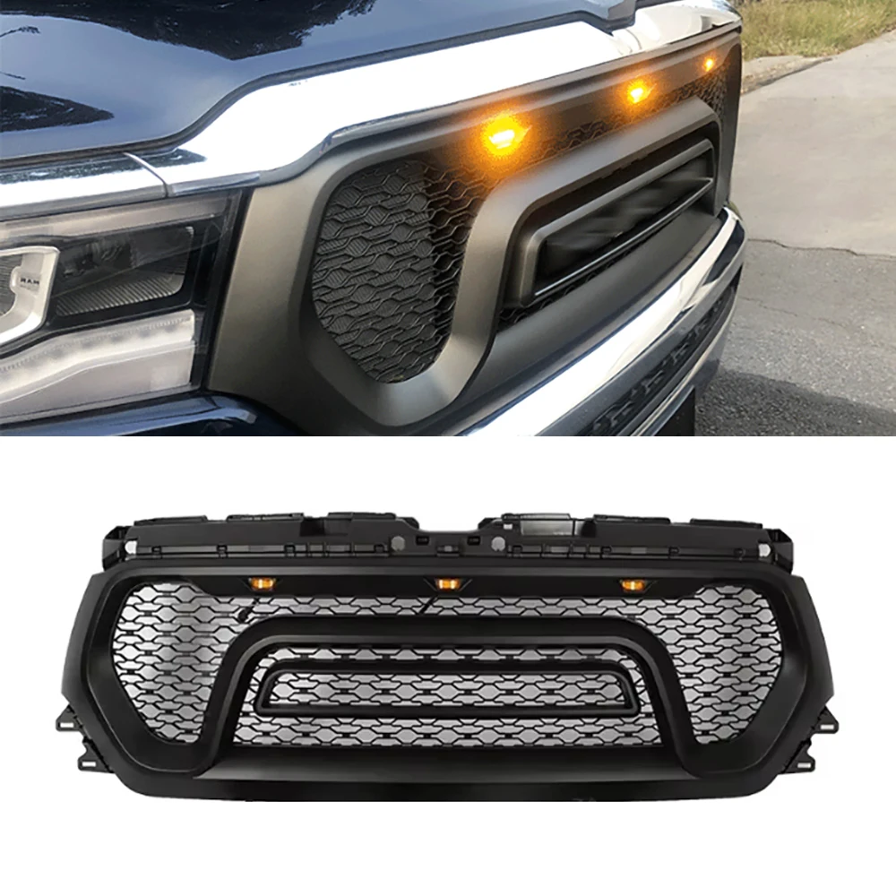 Mise à niveau de la calandre d'admission d'air pour Dodge Ram, aspect sportif, style accent d'abeille avec lumière LED, 1500, 2019, 2020, 2021, 2022