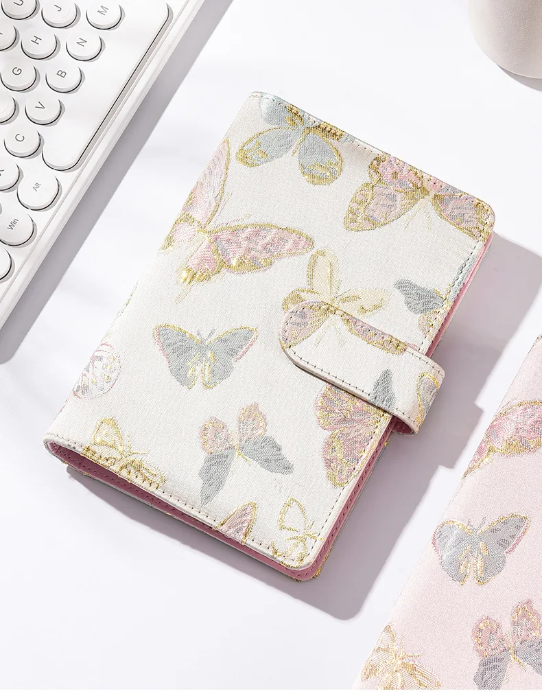A6 Fabric Pink Yellow Butterfly Macaron Planner  Loose-Leaf Cover Cash Budget Journal Office Stationery