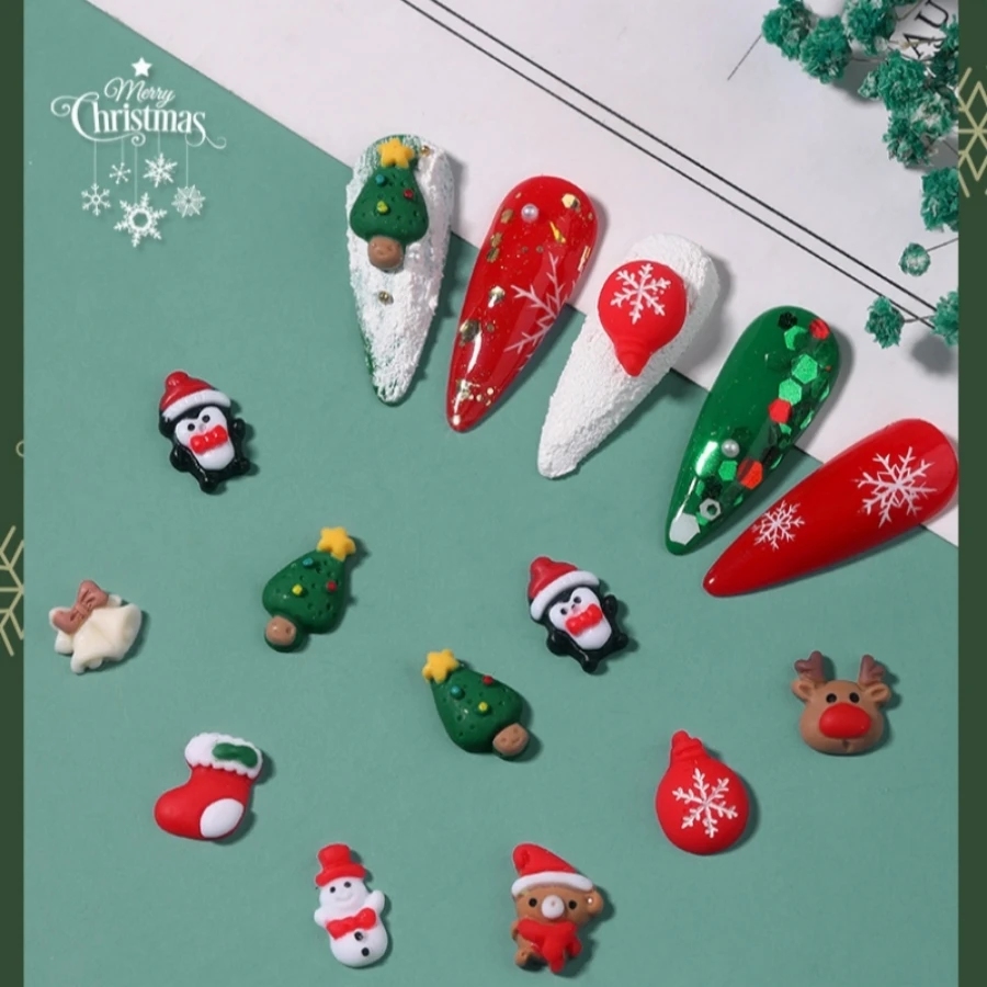 11 stücke 3d Silikon Weihnachten Nail Art Charms gemischte Weihnachts harz Charms machen Lieferungen Cartoon Handschuhe Schneemann Nagel Zugang