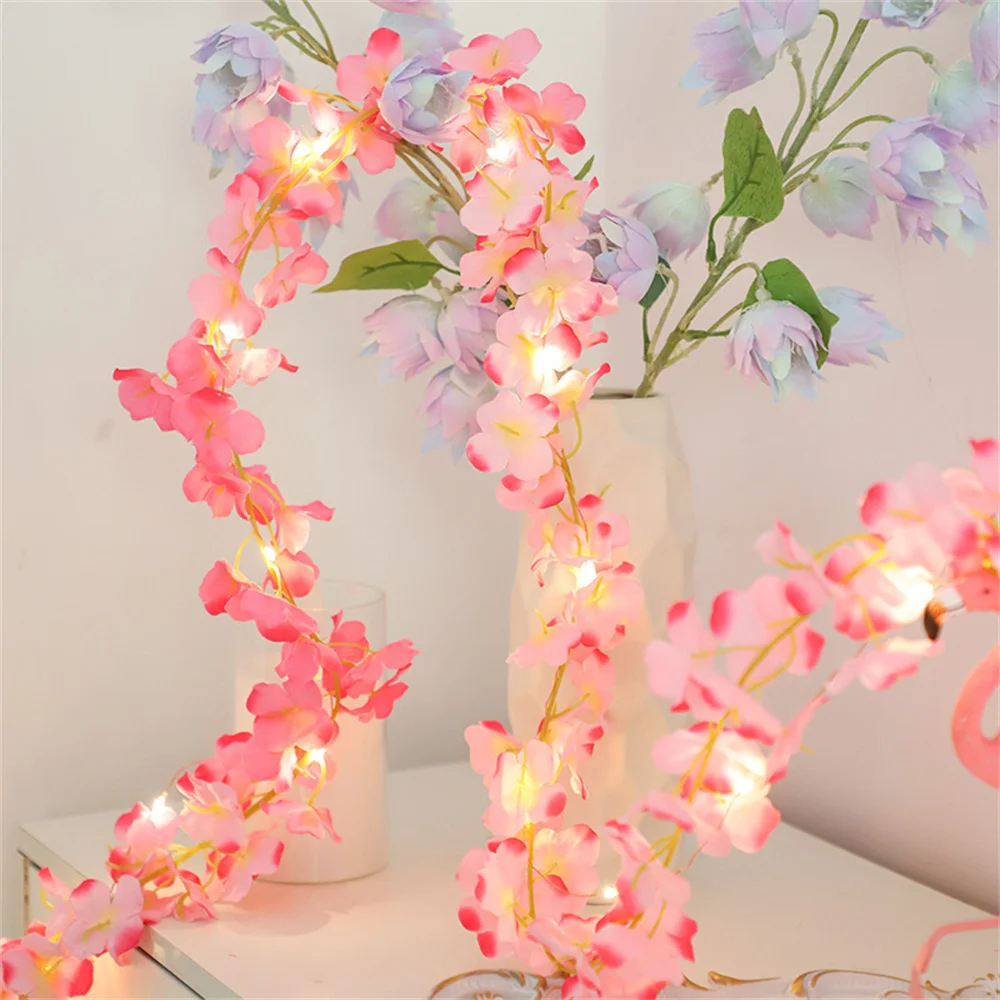 Imagem -05 - Led Artificial Hortênsia Flor Cordas Luzes Fada Bateria Operado Flor Garland Luzes Festa de Casamento Decoração Casa 2m 5m