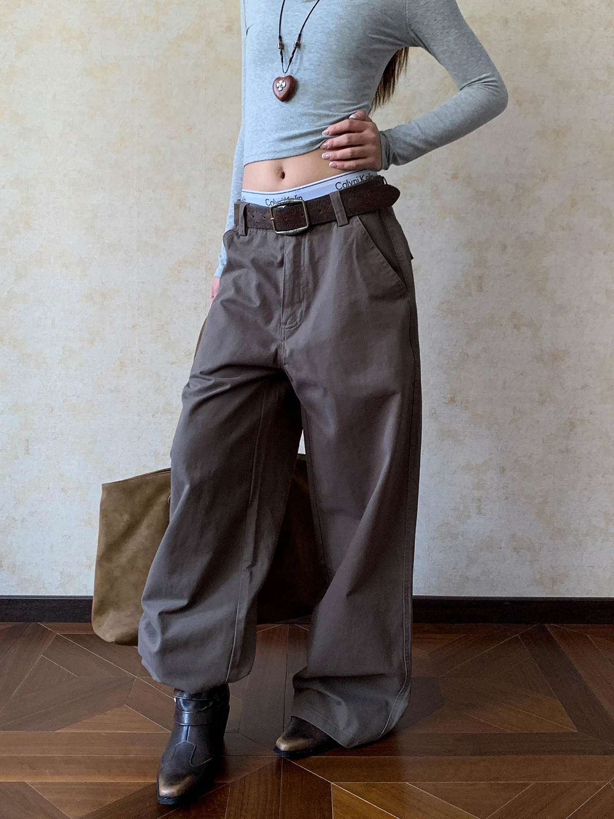 

Брюки рабочие Aket American Retro с прямыми штанинами, в стиле High Street, универсальные, свободные, широкие, для женщин