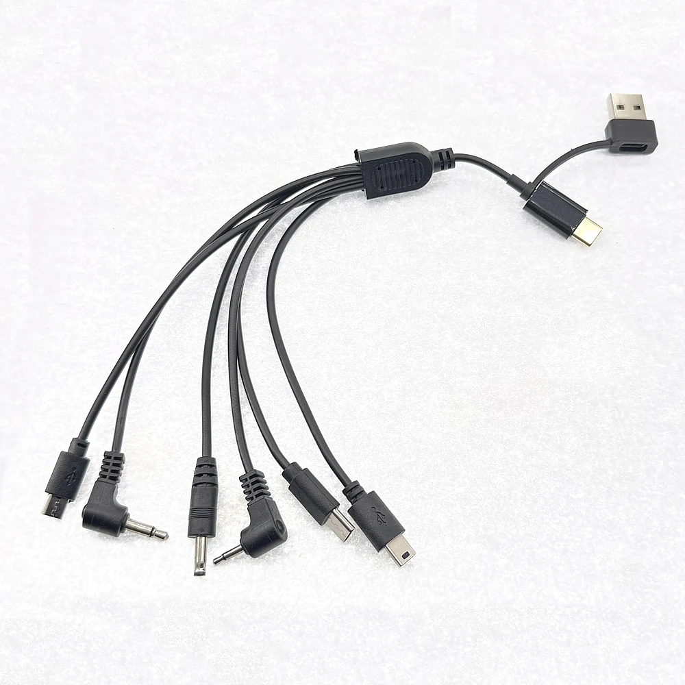 Kabel ładujący 6 w 1, USB C do Type-C, Micro USB, Mini USB Przewód ładujący DC 3,5 mm 3,5 mm do telefonów Głośnik MP3 MP4 i nie tylko