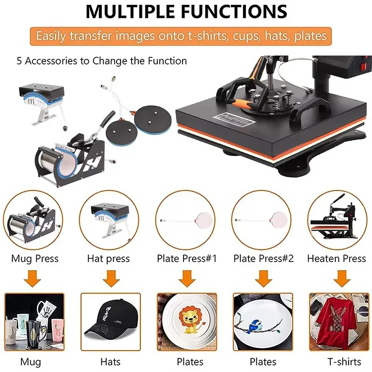 29*38cm 5-in-1 Multi-function Hot Pressing Machine for Heat Transfer Sublimation with Clothing Hats Mugs Plates and Mouse Pads