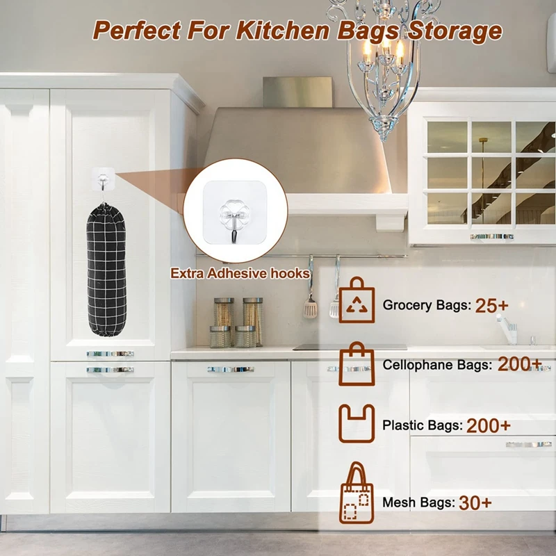 Wall Mount Garbage Plastic Bag Organizer Bag Storage Dispenser Bag Holder For Kitchen Drawstring