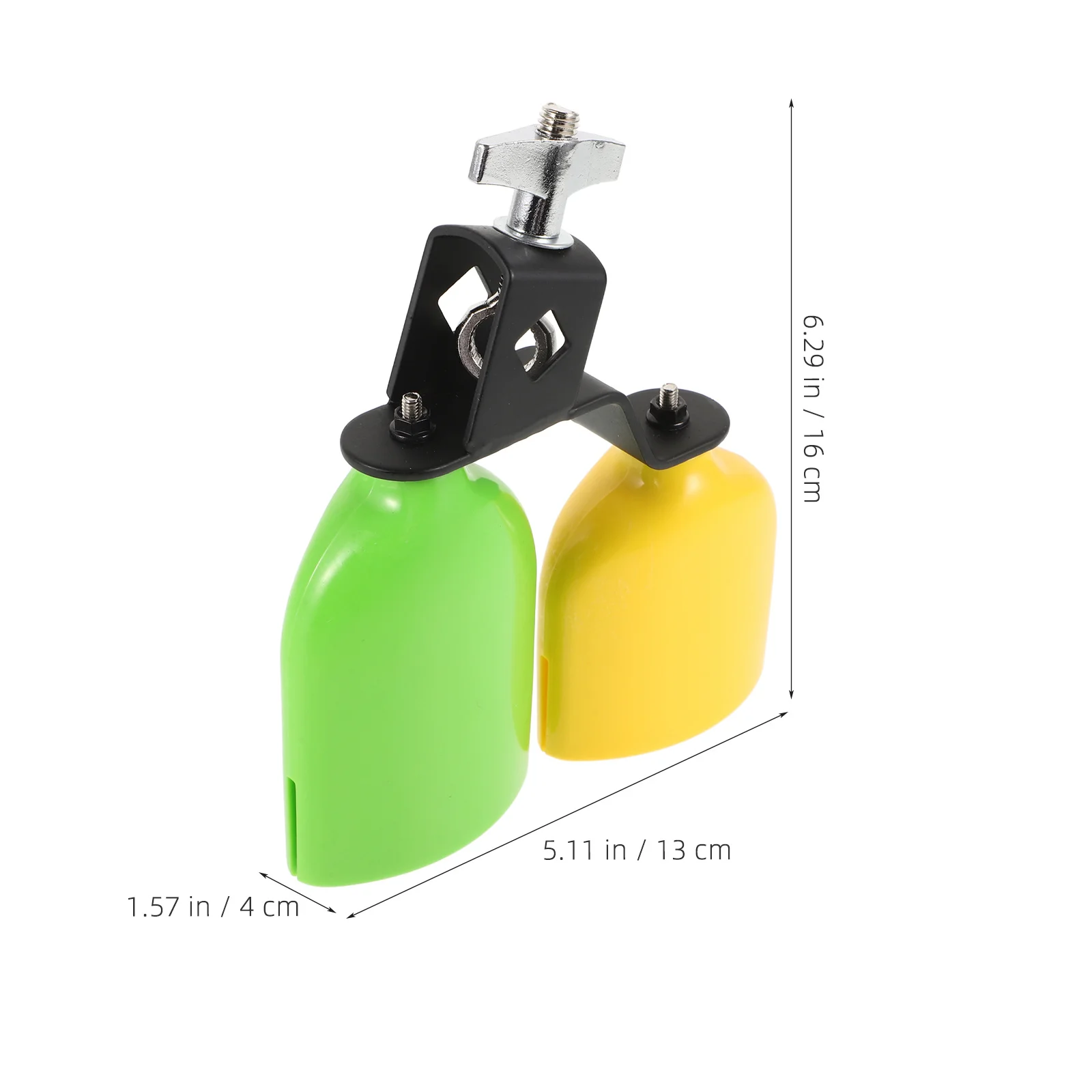 1 paio di campanelli in plastica per tamburi, tono alto e basso, kit di percussioni, verde giallo, accessori per strumenti musicali durevoli, campanelli per set di batteria