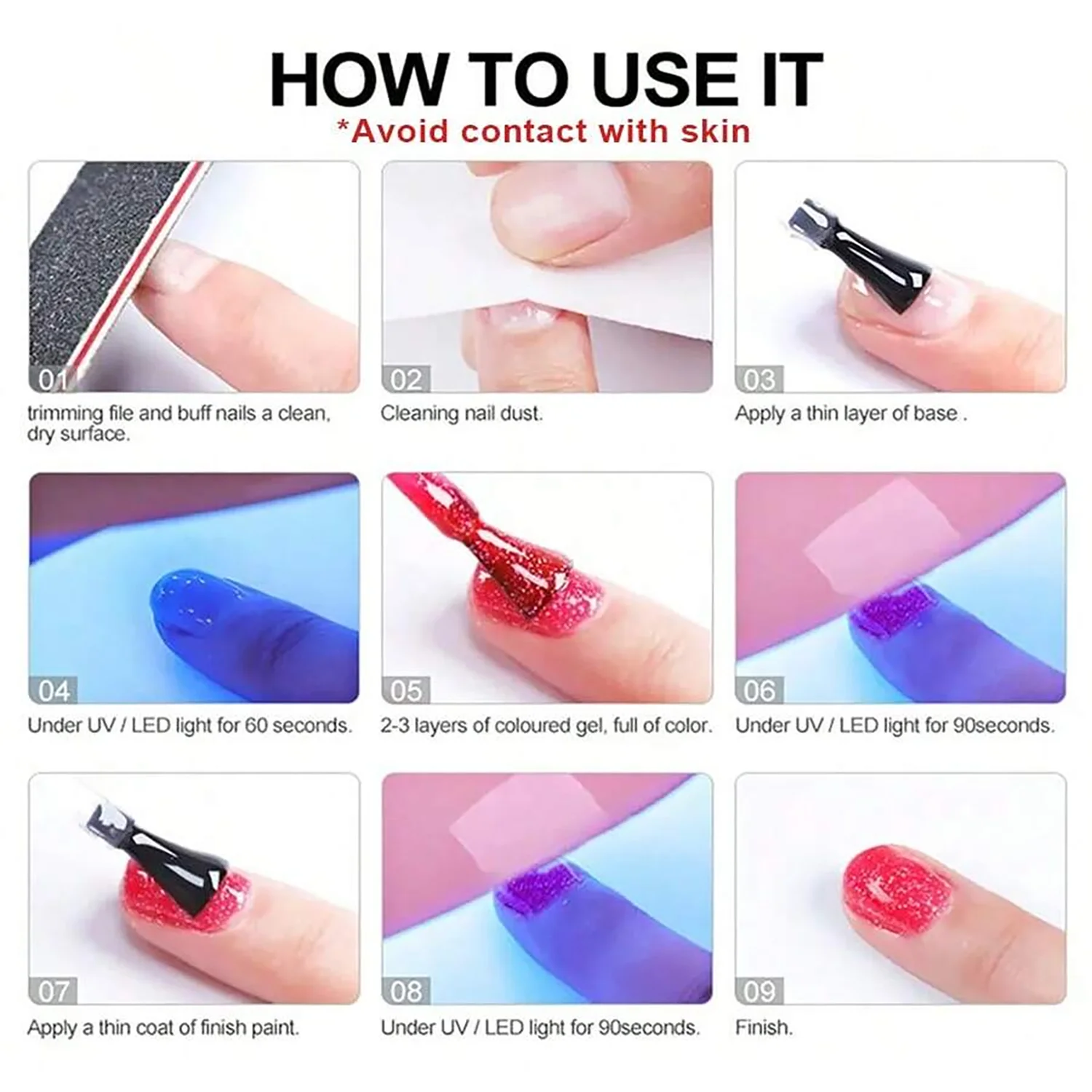 8 SZTUK / ZESTAW 15 ml Zestaw kolorowych lakierów do paznokci Base Top Coat Varnish Soak Off UV Gel LED Semi Permanent All For Manicure Nail Art