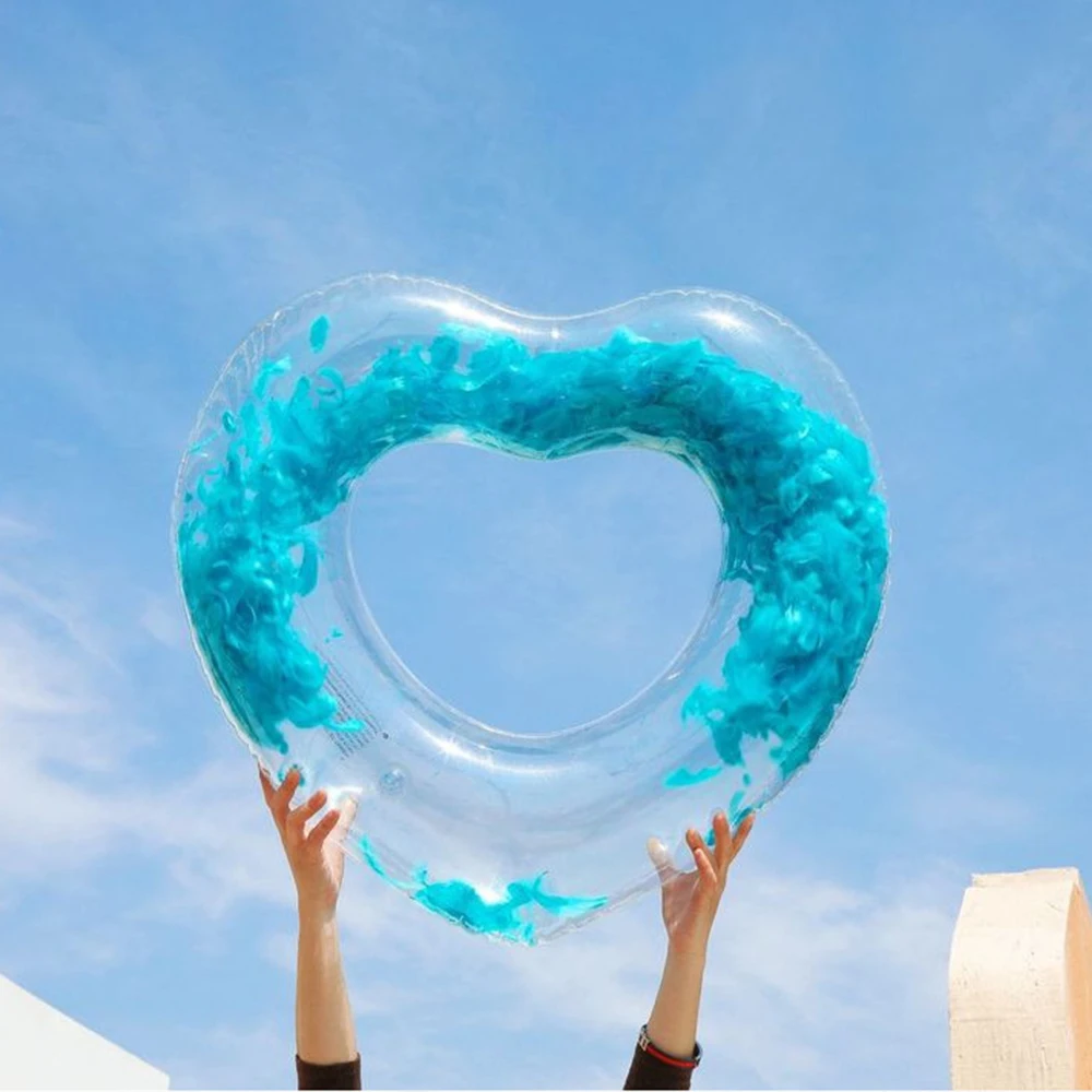 

Floating Swimming Ring for Adult Children Pool Supplies PVC Inflatable Transparent Swimming Circle Summer with Feather Mattress