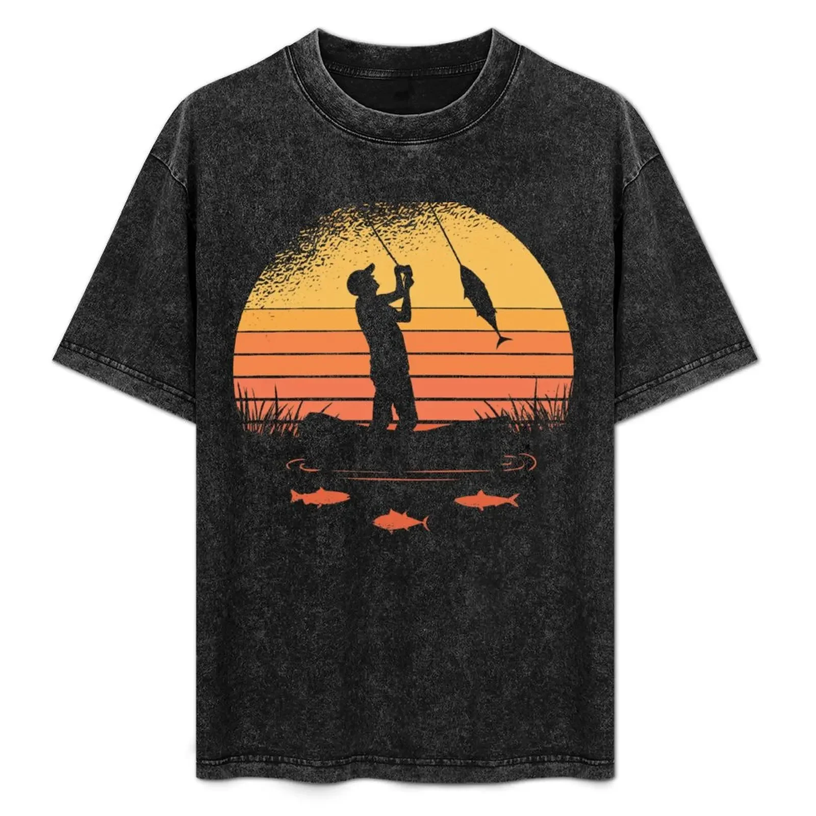 تي شيرت FISHERMAN SUNSET، ملابس لطيفة، قمصان بتصميم الرسوم المتحركة للرجال، جرافيك