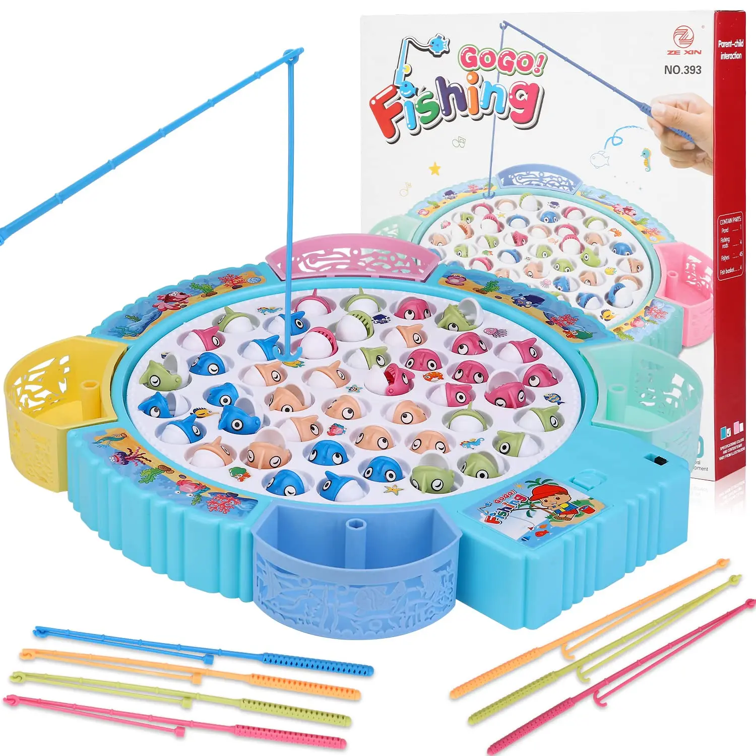 Magnetic Fishing Game Toys, Rotating Board Game with Music, for Kids Party Game Toys Birthday & Christmas Gift