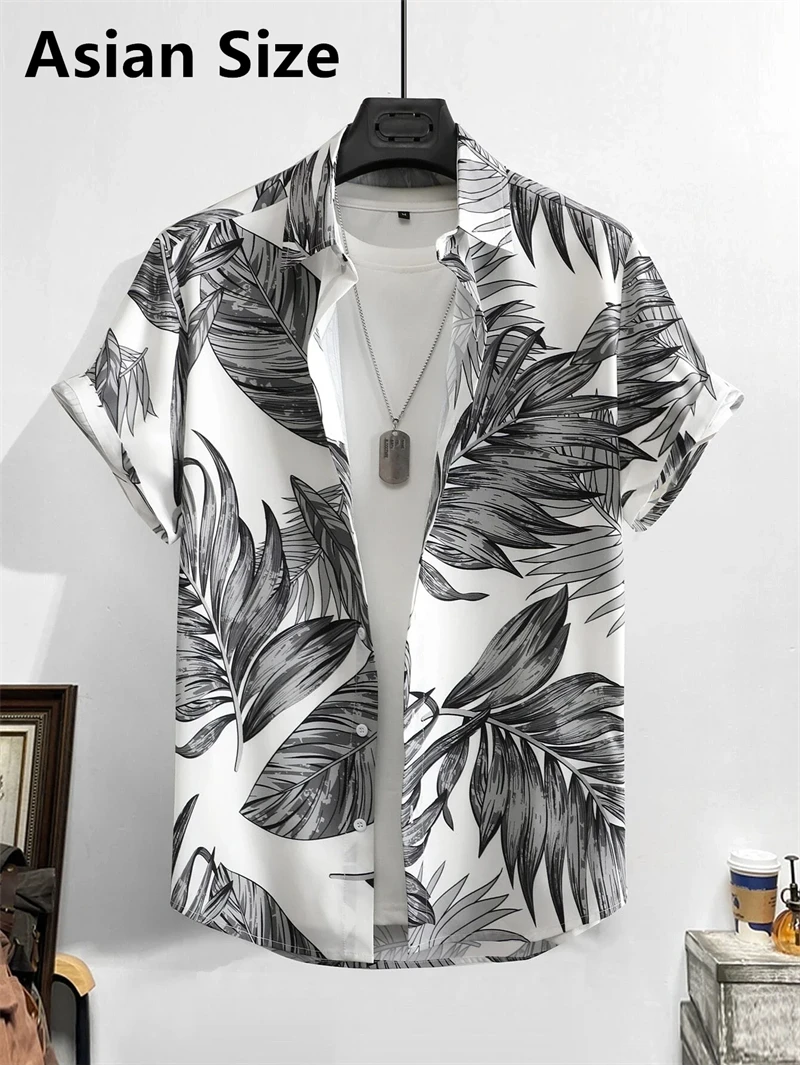 Casual Tropical Plant Leaves Graphic Shirts For Men Summer Fashion Holiday Vacation Hawaiian Shirt Trendy Loose Street Blouse