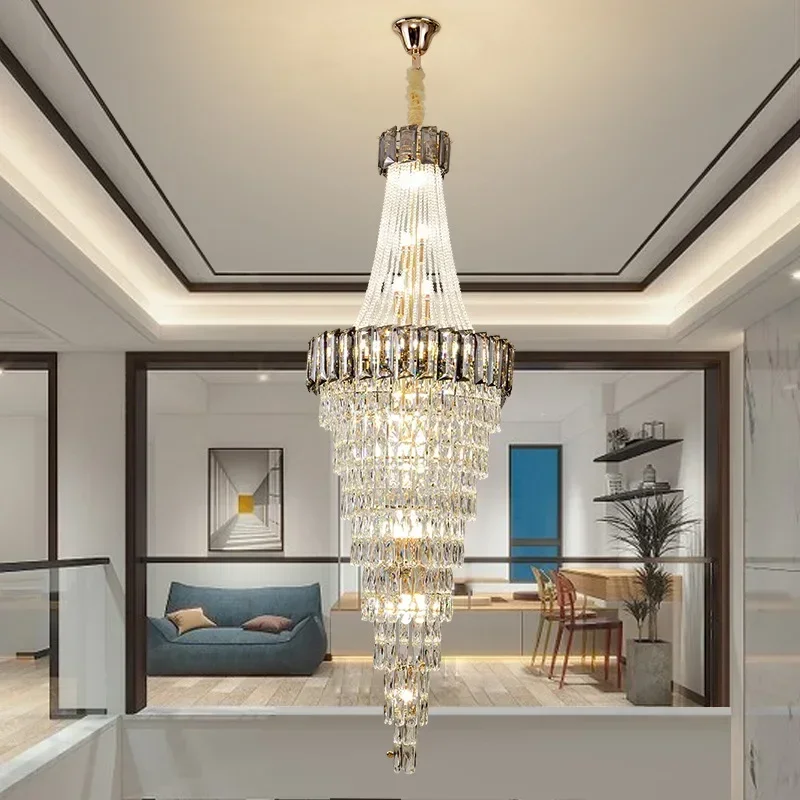 Crystal staircase chandelier simple penthouse living room light luxury villa duplex hall crystal chandelier