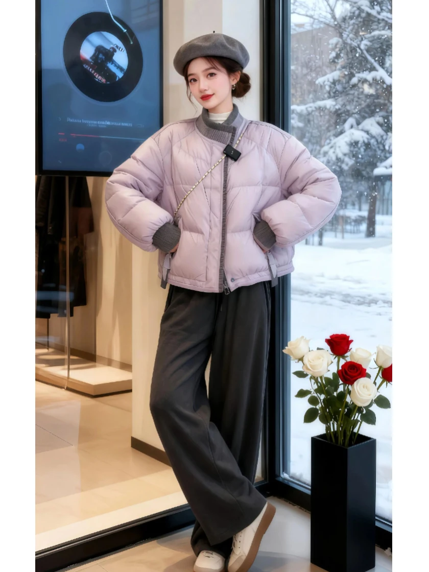 

Trendy Knitted Patchwork Cotton Jaet Women's Loose Fit Thiened Outerwear Korean Sle Commute Pure Color Zipper Closure