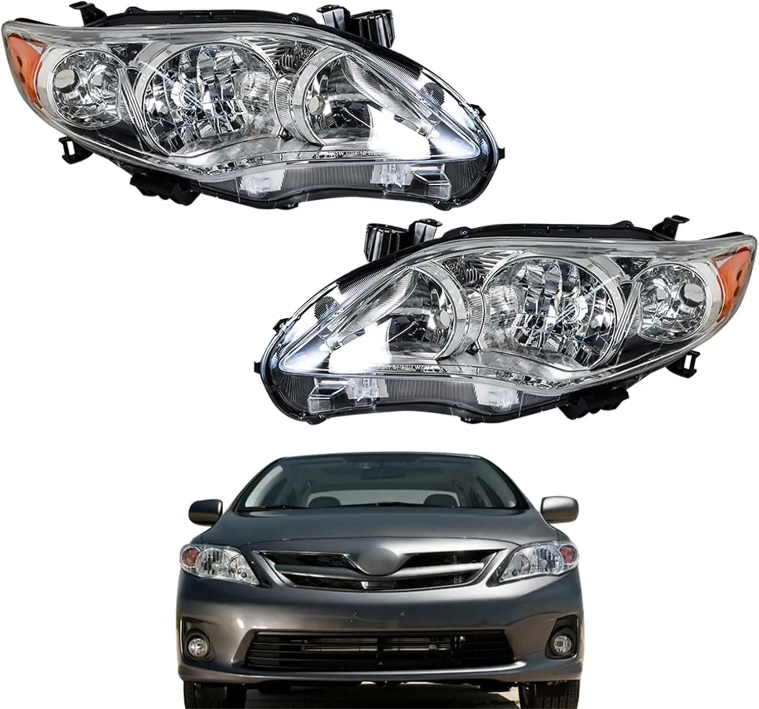 Replacement Headlight Assembly Compatible with 2011-2012-2013 Corolla, Projector Black Housing, Driver and Passenger Side Pair
