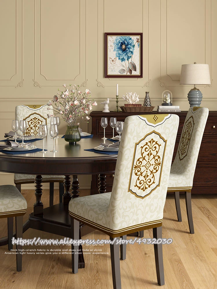 Luxury high-end straight back chair cover Household chair cover Thickened universal European style dining chair cover