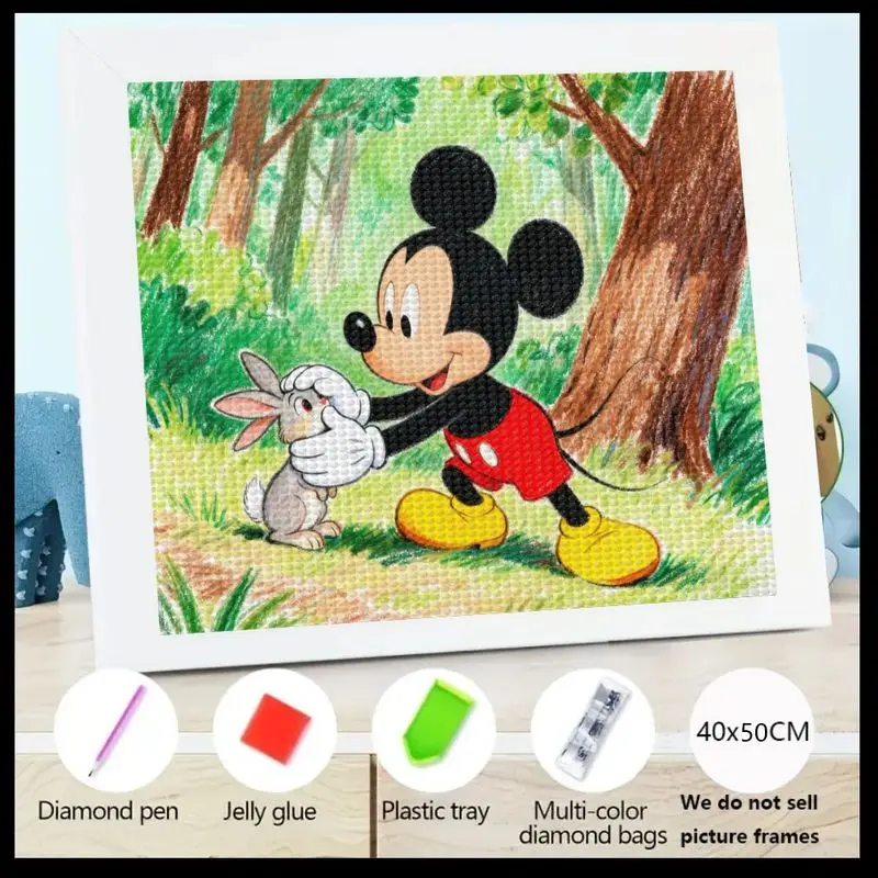 

1 шт., Disney, Микки Маус и милый кролик, сцена дружбы, 5D полная дрель, набор для алмазной живописи, 40x50 см, сделай сам, сверкающее мультяшное животное R