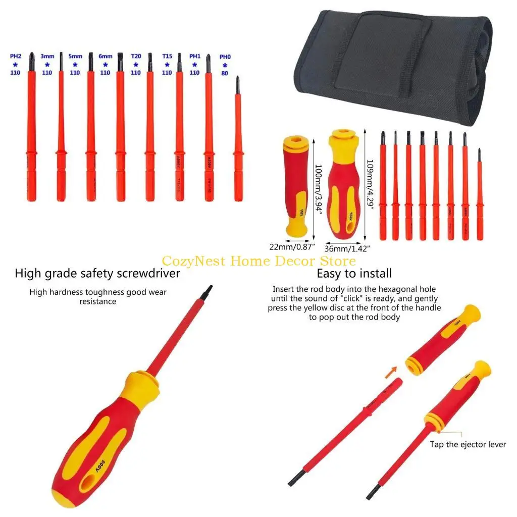 92MF Professional Insulated Screwdriver Set Tool Electrical Fully Insulated Handle Tool for DIY Enthusiasts Professional