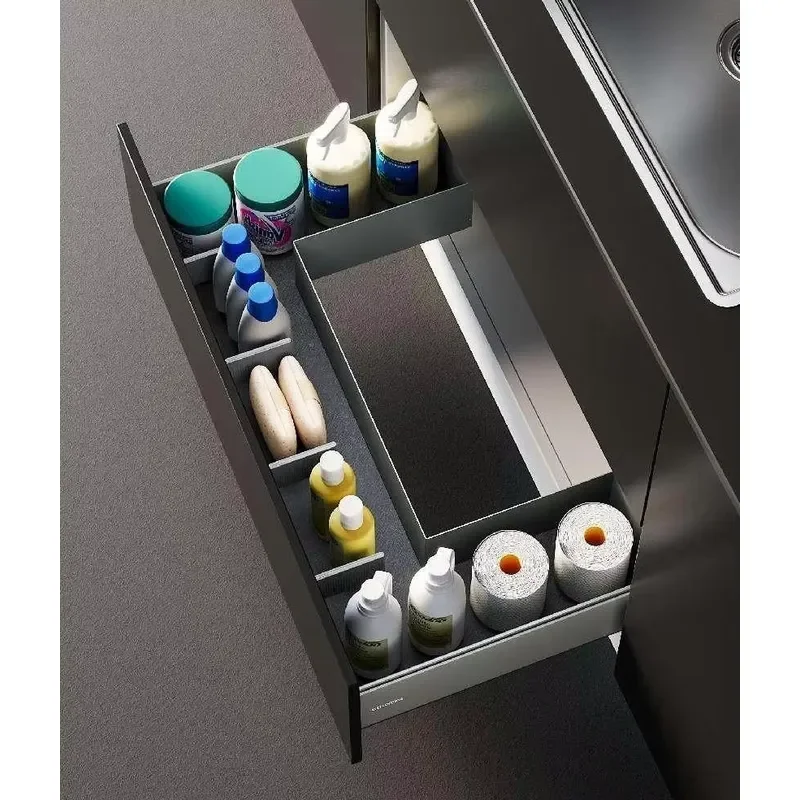 Modern Under Sink Pull-Out Organizer with Dividers Eco-Friendly Slide-Out Storage Tray for Kitchen Cabinets