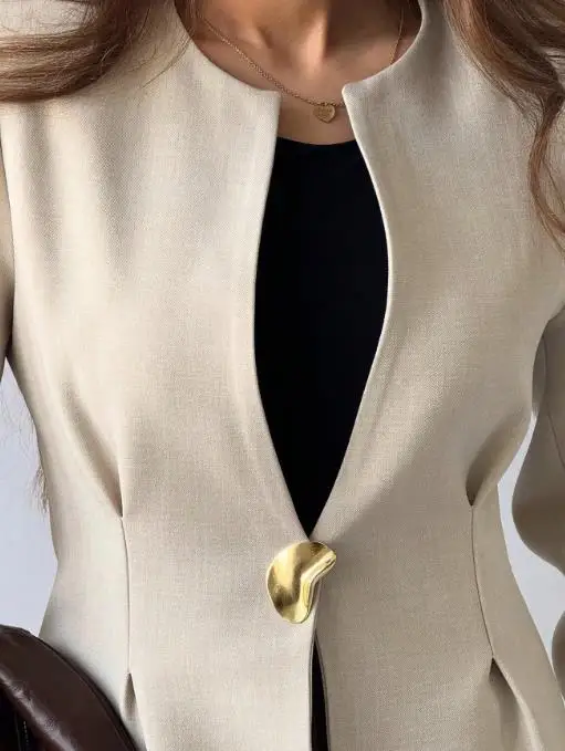 Women's Solid Color Long Sleeved Jacket 2025 Autumn Winter Leisure Vacation Fashionable Outerwear for Ladies