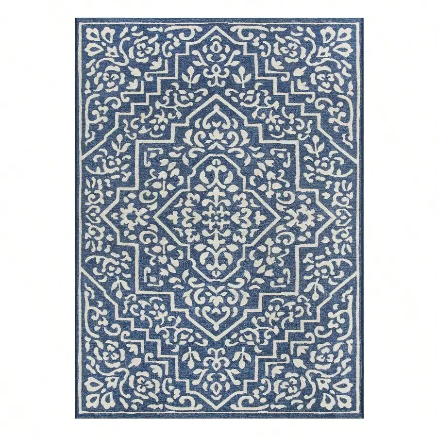

5 footx 7 foot blue traditional medallion outdoor rug weather resistant durable indoor outdoor use, home decoration