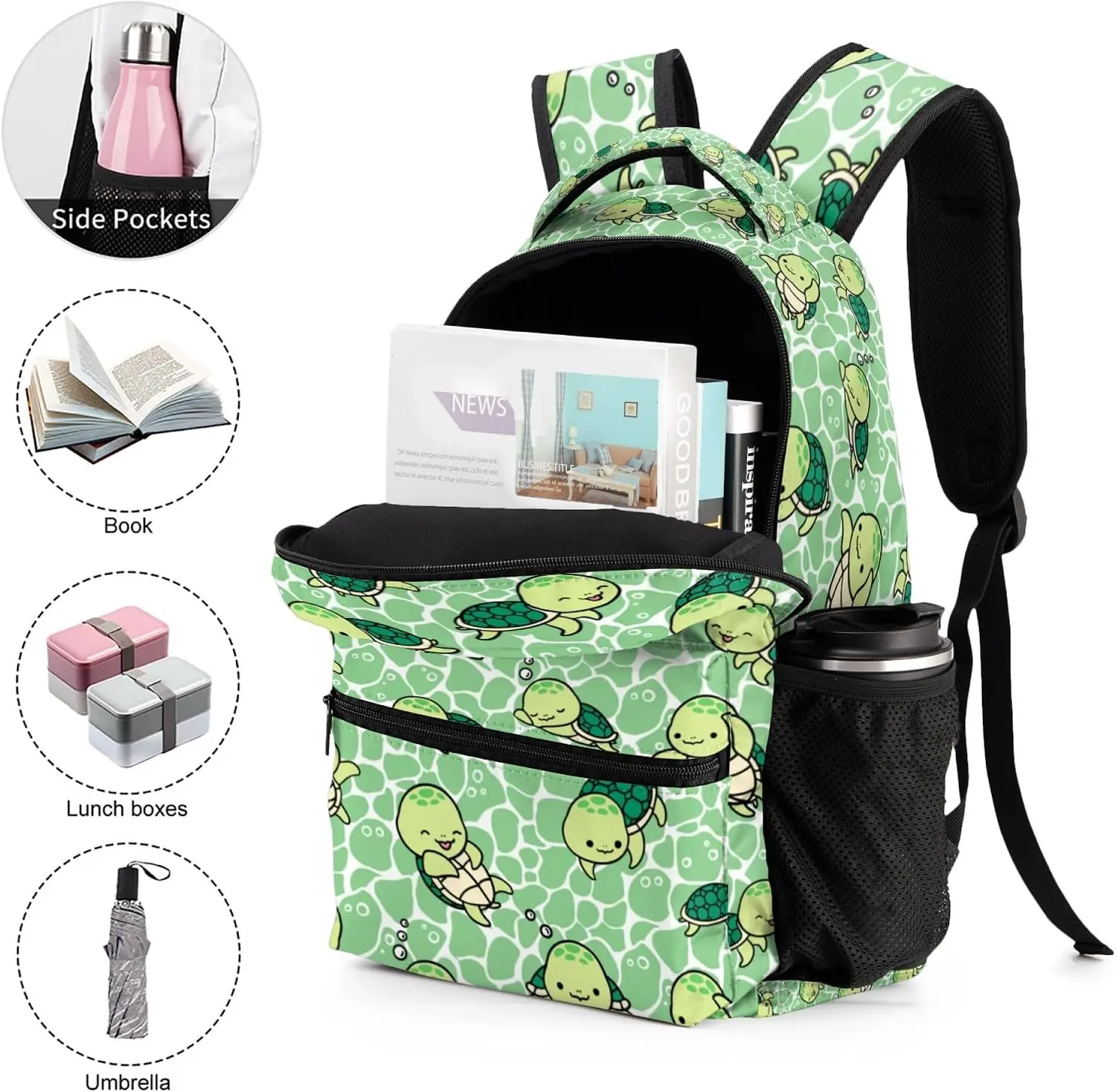 Sea Turtle Backpack for Kids Girls Boys Bookba All-over Print Design Tear Abrasion Resistant Premium Feel Vibrant Built
