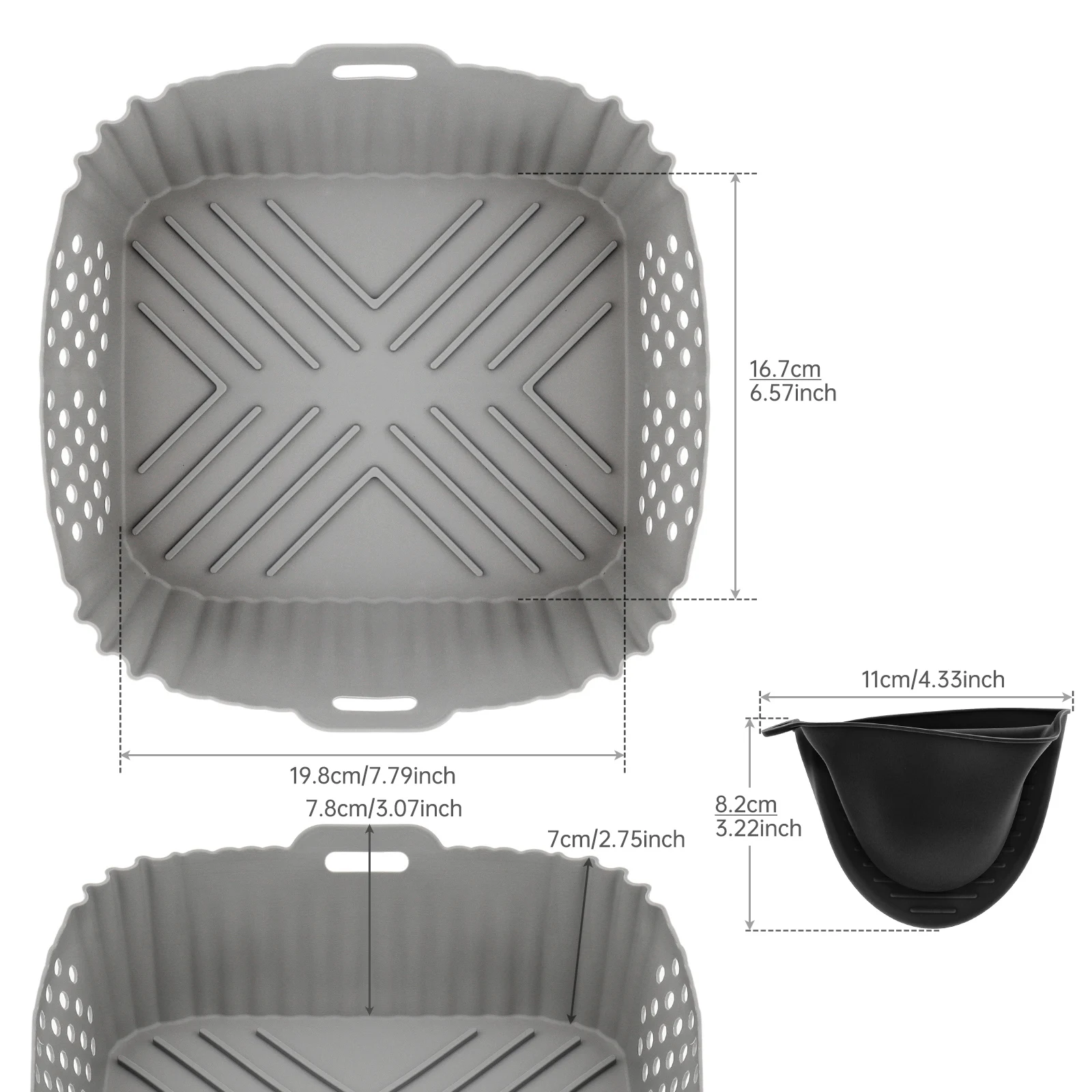 2pcs Silicone Perforated Air Fryer Liners Fit for Ninja SL401 / DZ201 / DZ401 /DZ550 Double Stack 2 Basket Air Fryer with Gloves