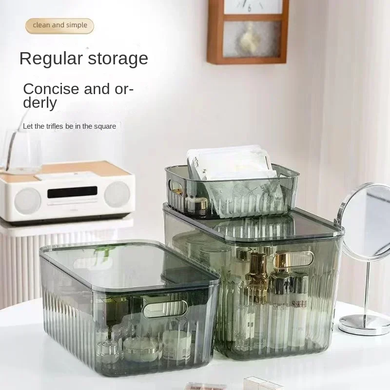 

Light Luxury Desktop Cosmetic Plastic Drawer With Lid Wardrobe Sundries Toy Storage Box Transparent Storage Basket With Handle