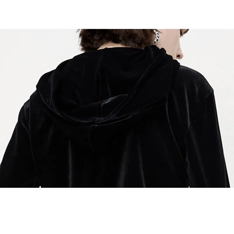 Fengbaoyu Silk Velvet Spring Autumn Lady Hooded Sweater Sports Leisure Jogging Fashion Coat Black Extravagant Women's Clothes