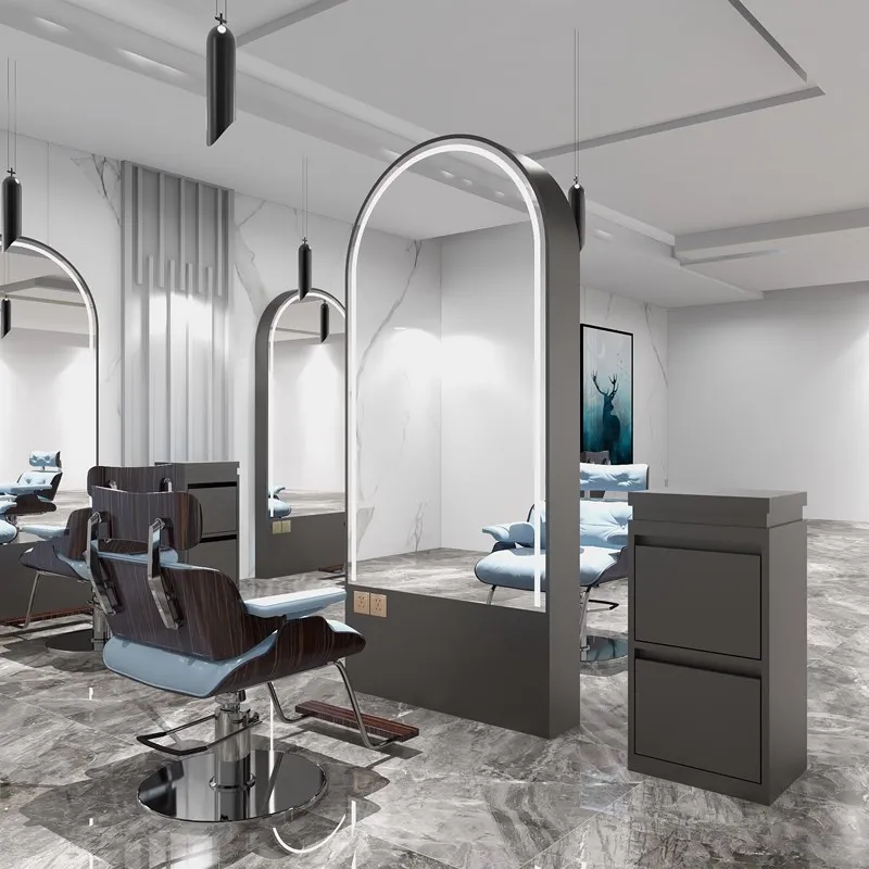 Barber shop mirror table stainless steel floor mirror full body mirror hairdressing mirror hairdressing shop mirror table